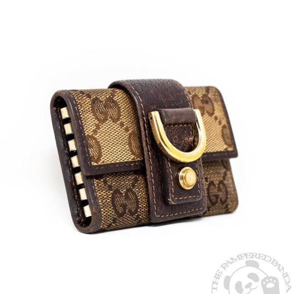Gucci Accessories - GUCCI GG Monogram Canvas Italian Leather Key Case Holder Brown Snap Closure